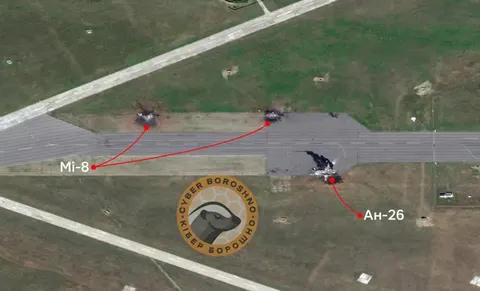 Супутникові знімки показали згорілі Мі-8 та Ан-12 на аеродромі в Ростові